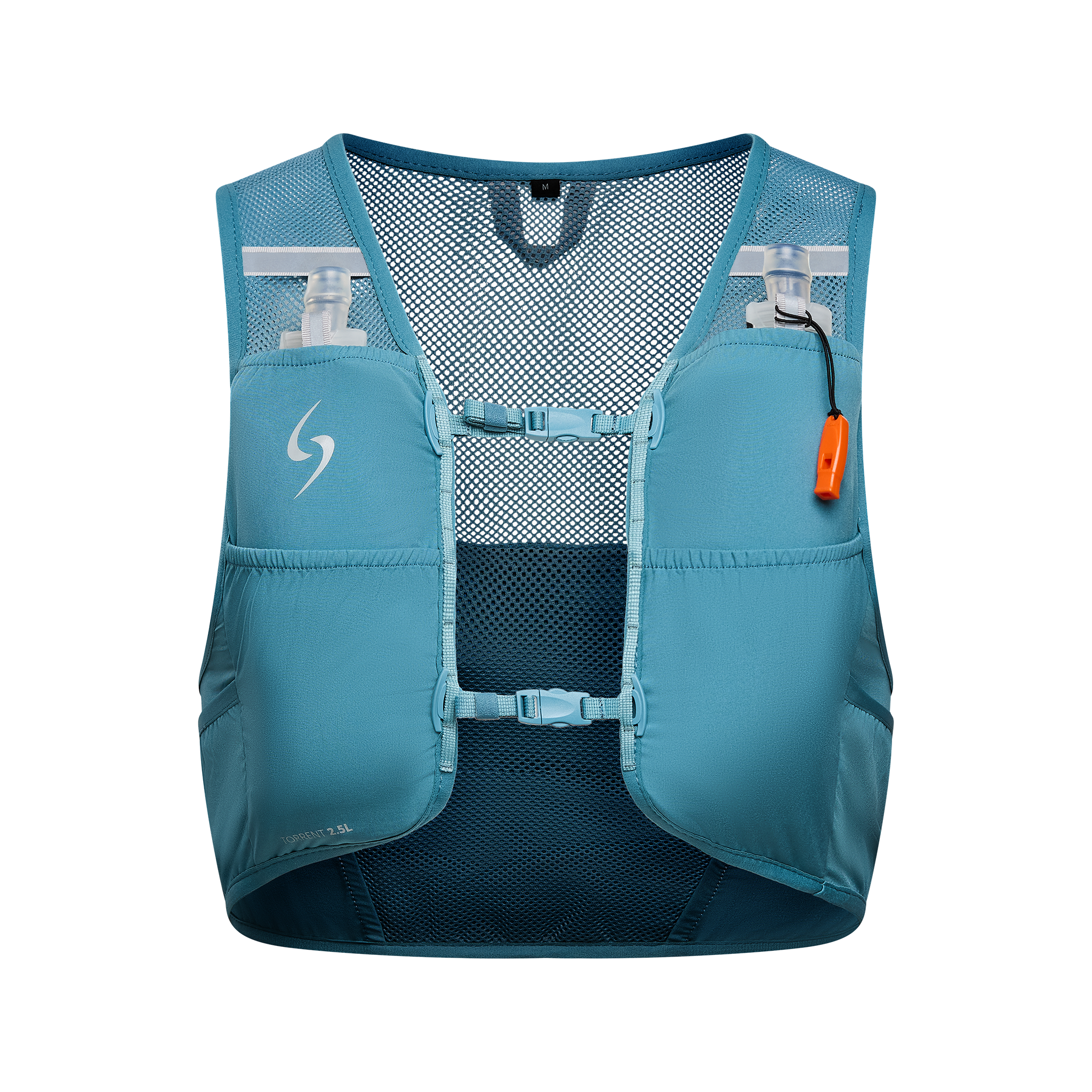 Blue running vest with a brand logo on a white background #color_steel-blue