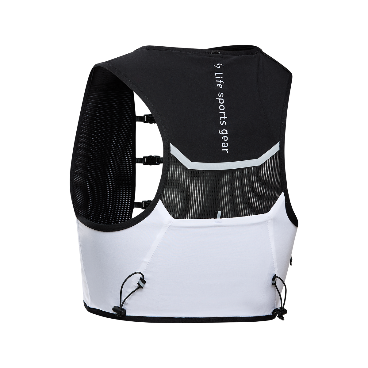 Life sports gear black white Hurricane Running Vest ECO back angled view