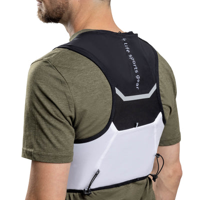 Life sports gear black white Hurricane Running Vest ECO men wear back angled view