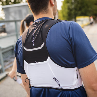 Life sports gear black white Hurricane Running Vest ECO men wear back pocket view 