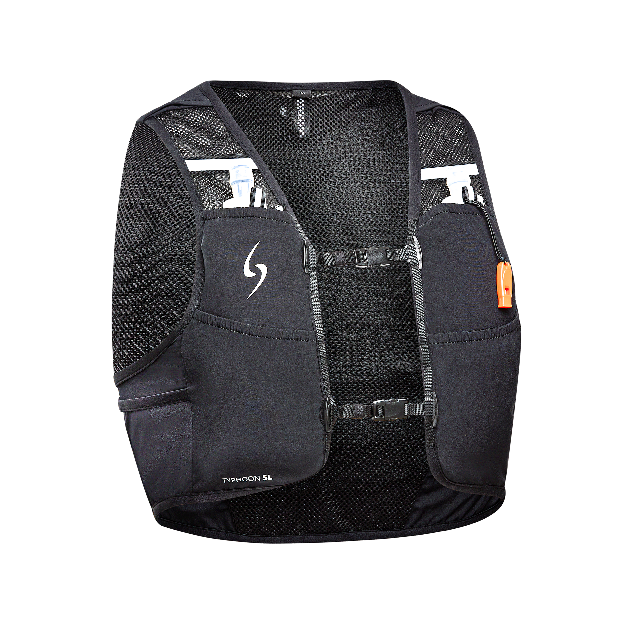 Black running vest with mesh design on a white background 