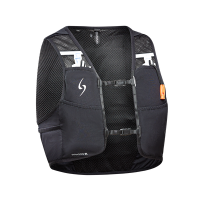 Black running vest with mesh design on a white background 