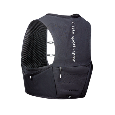 Black running vest with mesh design on a white background 