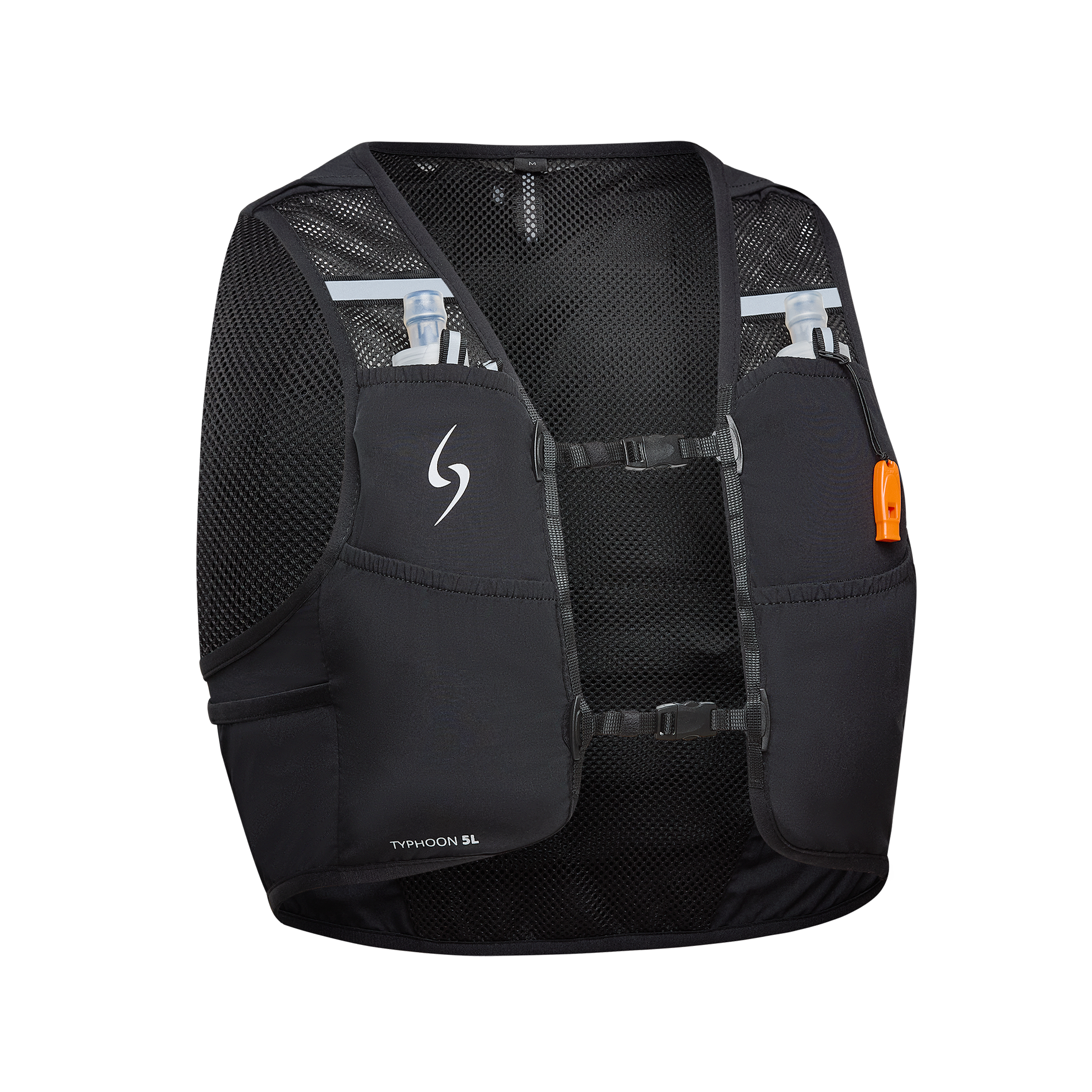 Black running vest with mesh design on a white background #color_black