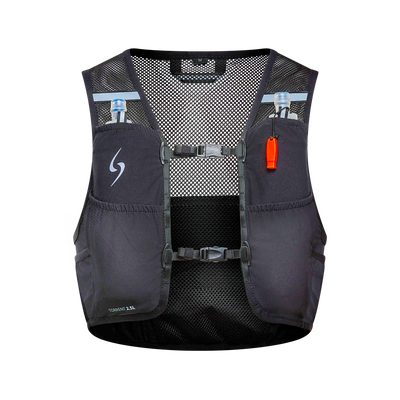 Black running vest with water bottle holders on a white background #color_black